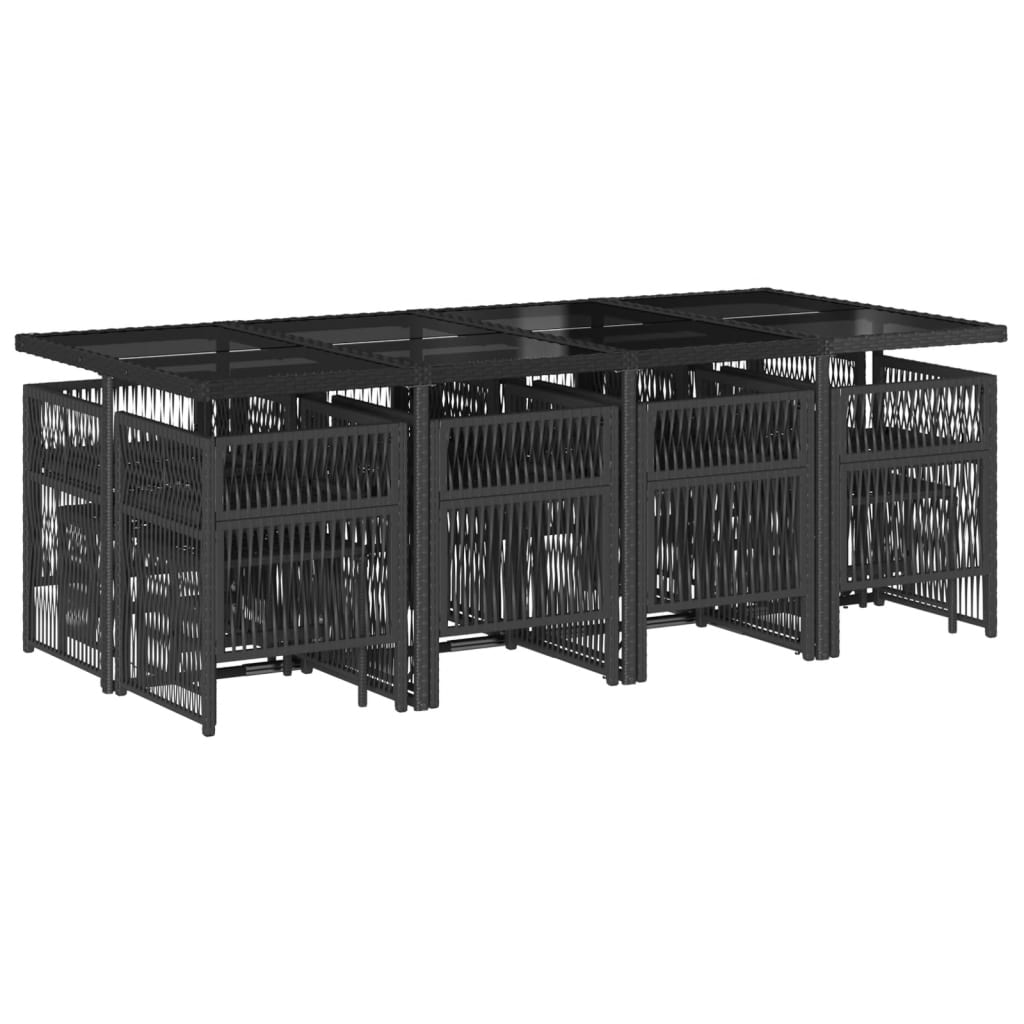 13 pcs conjunto de jantar p/jardim com almofadões vime PE preto