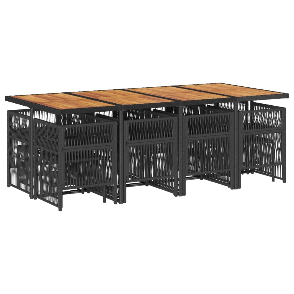 13 pcs conjunto de jantar p/jardim com almofadões vime PE preto