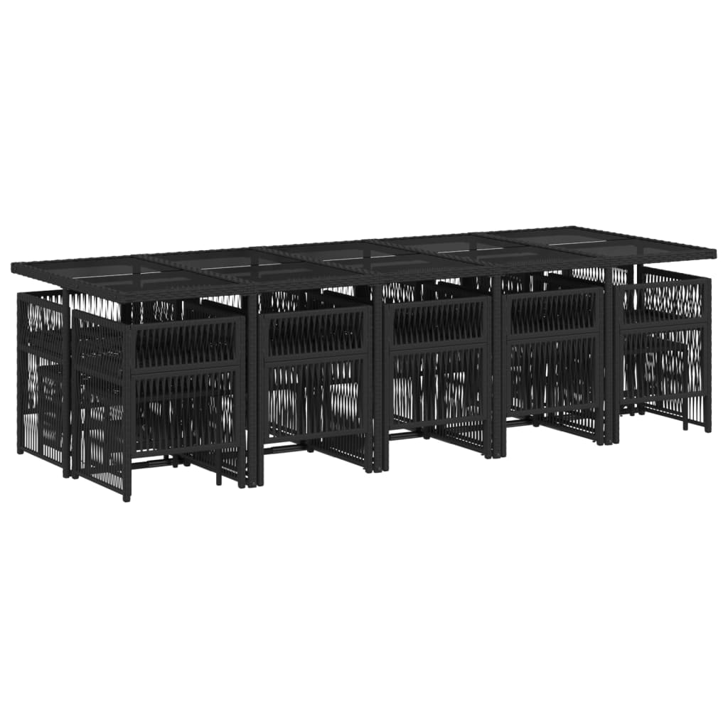 15 pcs conjunto de jantar p/jardim com almofadões vime PE preto