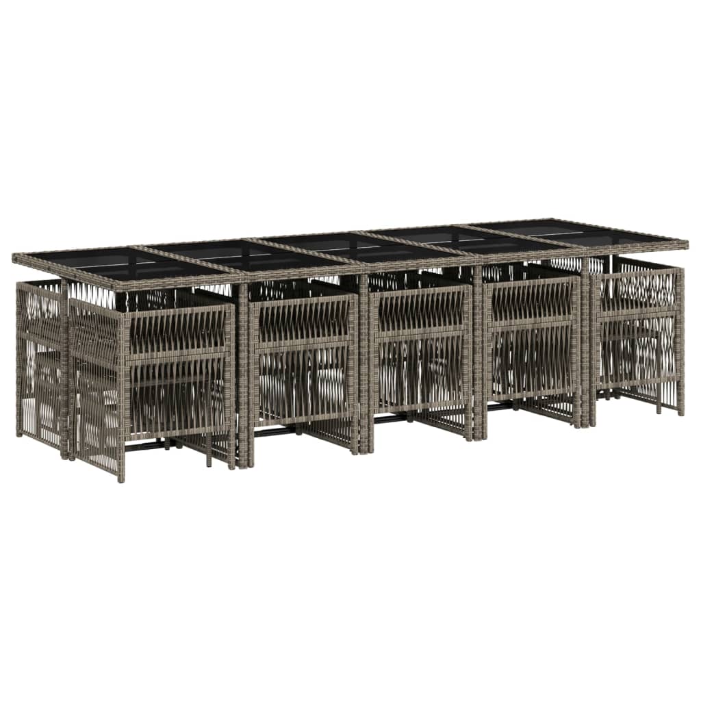 15 pcs conjunto jantar p/ jardim c/ almofadões vime PE cinzento