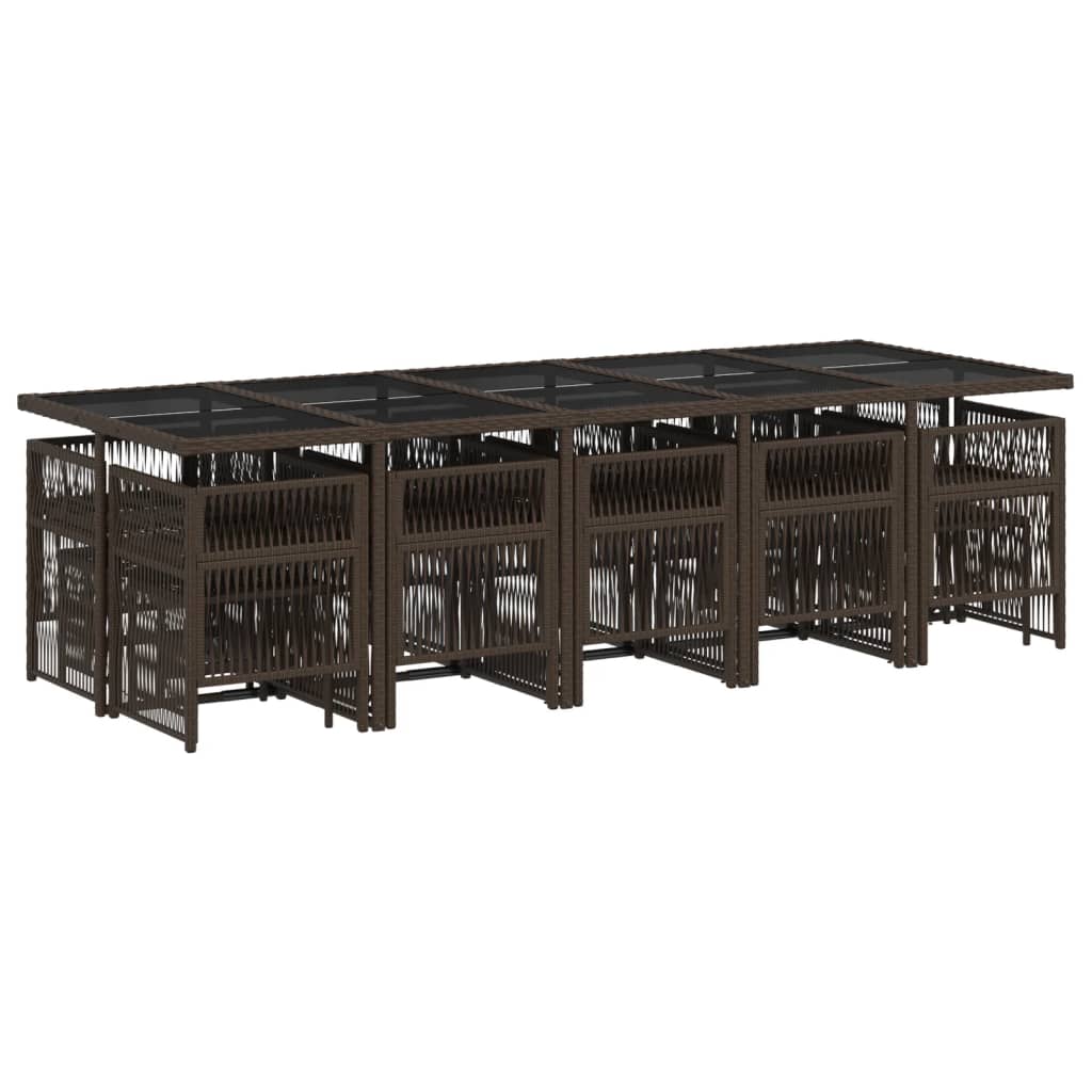 15 pcs conjunto jantar p/ jardim c/ almofadões vime PE castanho