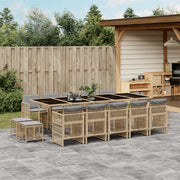 15 pcs conj. jantar jardim c/ almofadões vime PE bege misturado