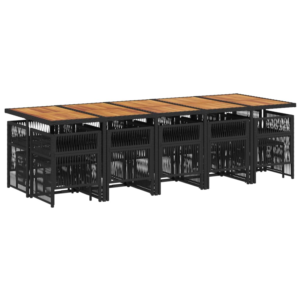 15 pcs conjunto de jantar p/jardim com almofadões vime PE preto