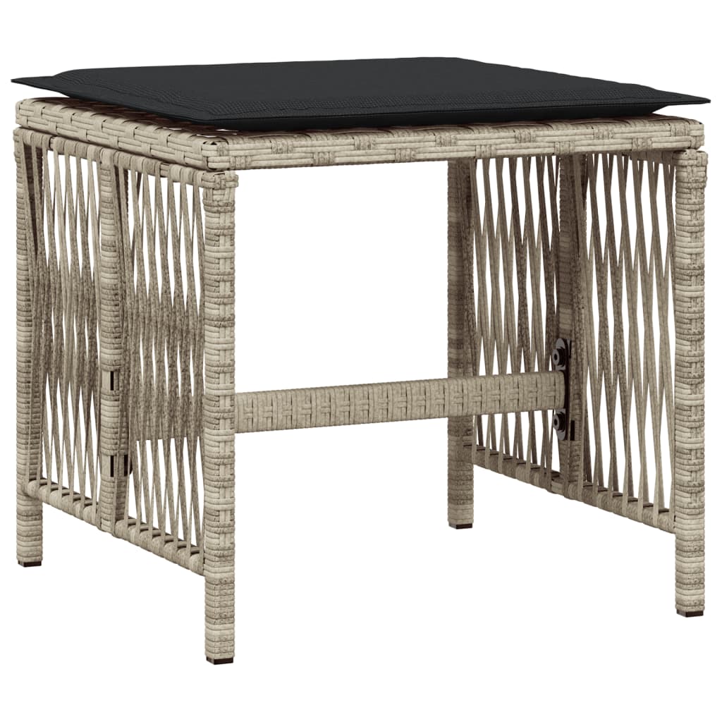 17 pcs conj. jantar jardim c/ almofadões vime PE cinzento-claro