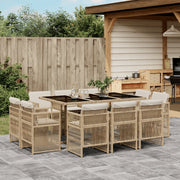 11 pcs conjunto de jantar p/ jardim com almofadões vime PE bege