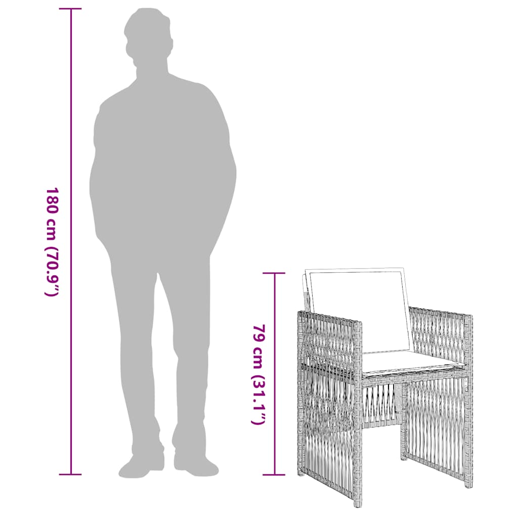 13 pcs conj. jantar jardim c/ almofadões vime PE cinzento-claro