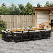 17 pcs conjunto de jantar p/ jardim c/ almofadões vime PE preto