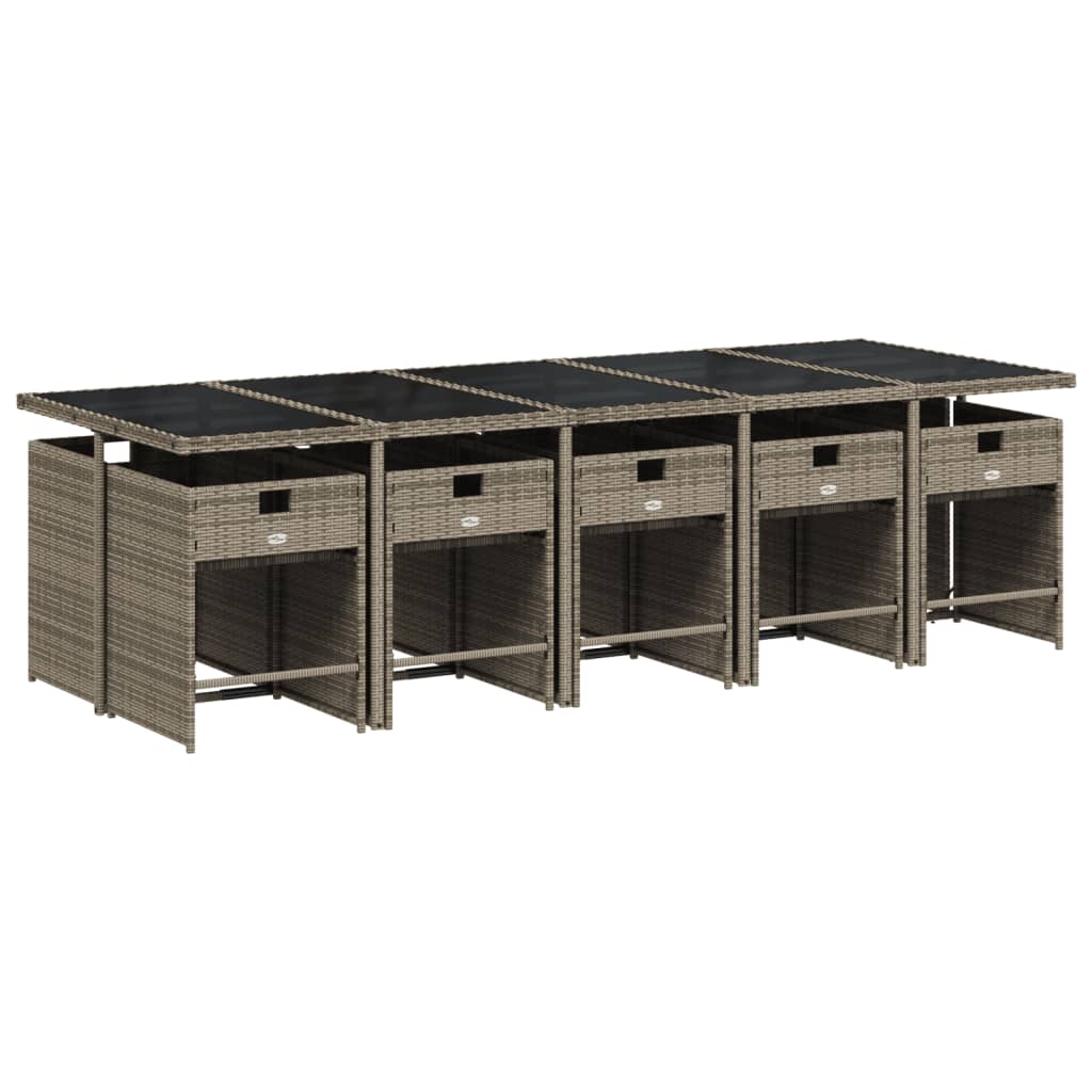 11 pcs conjunto jantar p/ jardim c/ almofadões vime PE cinzento