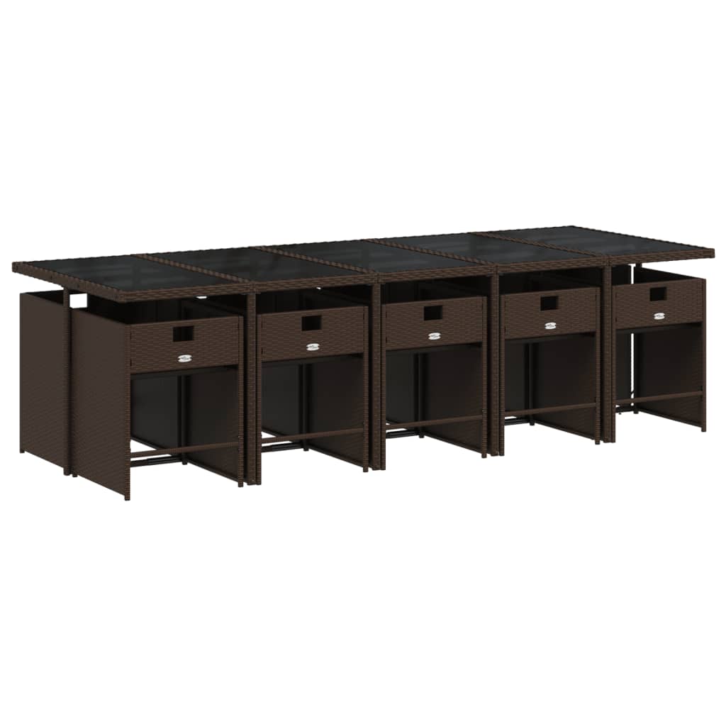 11 pcs conjunto jantar p/ jardim c/ almofadões vime PE castanho