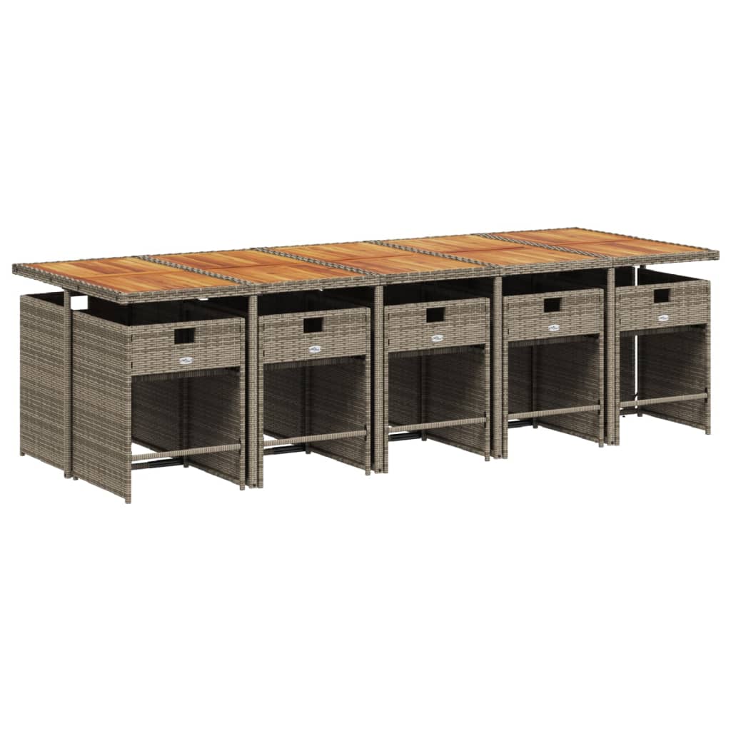 11 pcs conjunto jantar p/ jardim c/ almofadões vime PE cinzento