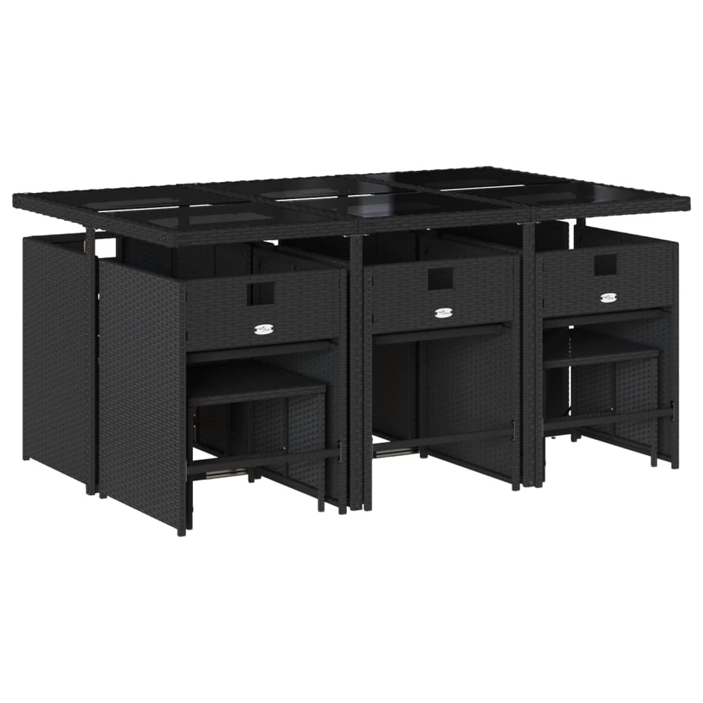 11 pcs conjunto de jantar p/ jardim c/ almofadões vime PE preto