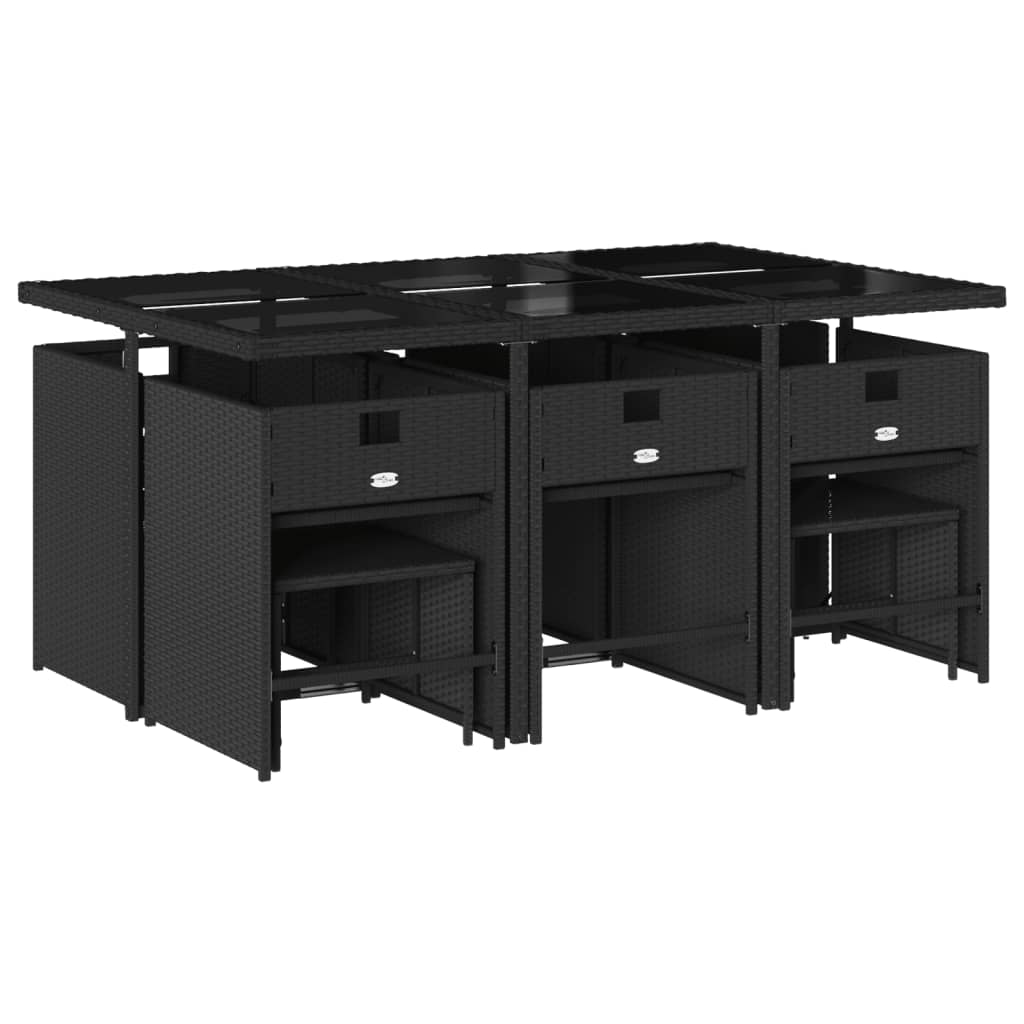 11 pcs conjunto de jantar p/ jardim c/ almofadões vime PE preto