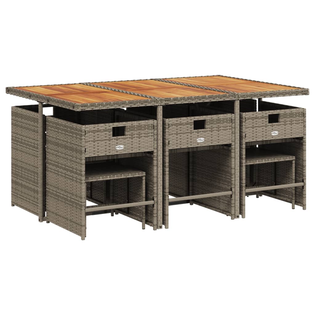 11 pcs conjunto jantar p/ jardim c/ almofadões vime PE cinzento