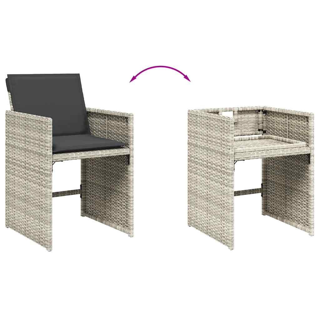 13 pcs conj. jantar jardim c/ almofadões vime PE cinzento-claro