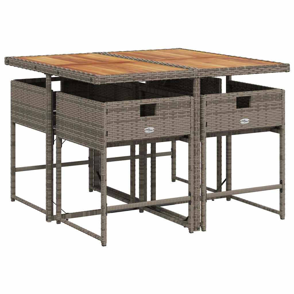 5 pcs conjunto de jantar p/ jardim c/ almofadões vime PE cinza