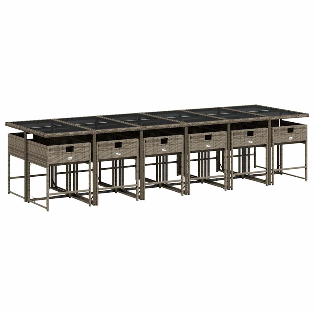 13 pcs conjunto jantar p/ jardim c/ almofadões vime PE cinzento