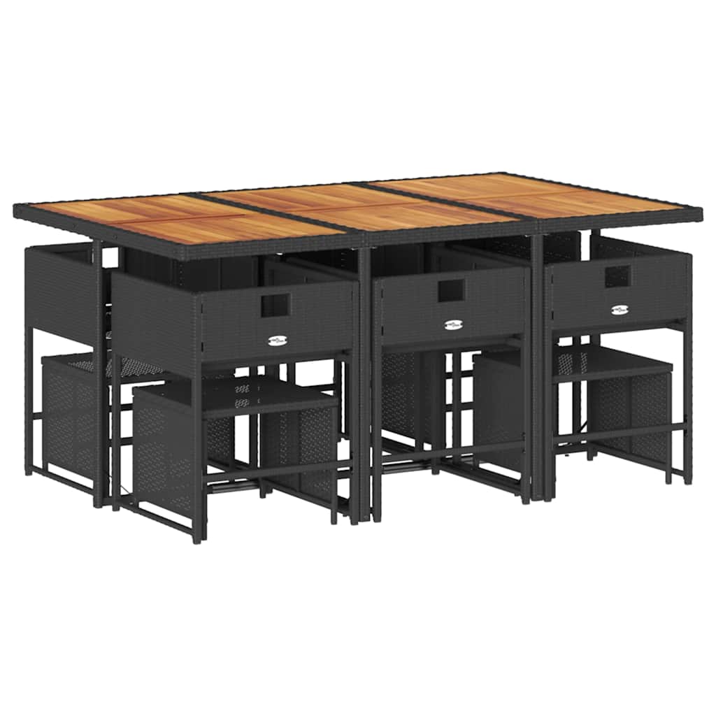 11 pcs conjunto de jantar p/ jardim c/ almofadões vime PE preto