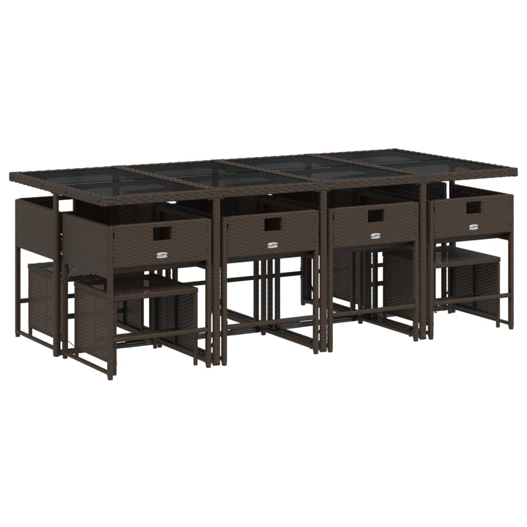 13 pcs conjunto jantar p/ jardim c/ almofadões vime PE castanho