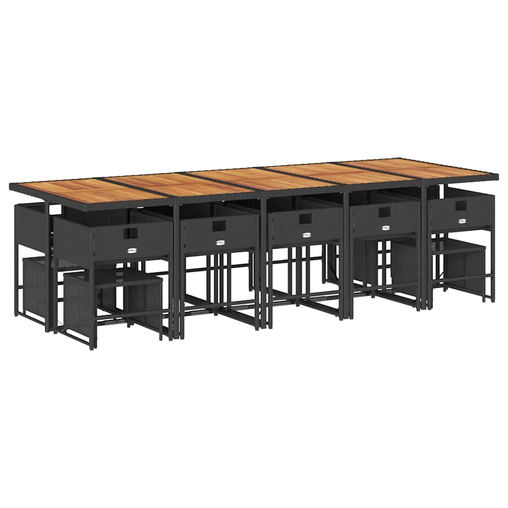 15 pcs conjunto de jantar p/jardim com almofadões vime PE preto