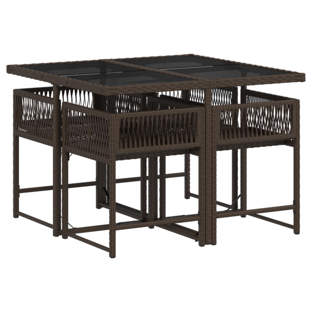 5 pcs conjunto jantar p/ jardim c/ almofadões vime PE castanho