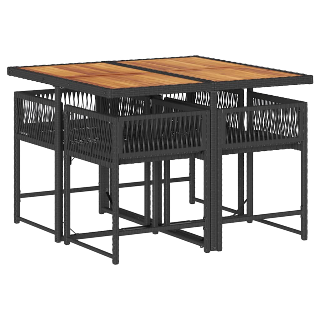 5 pcs conjunto de jantar p/ jardim c/ almofadões vime PE preto