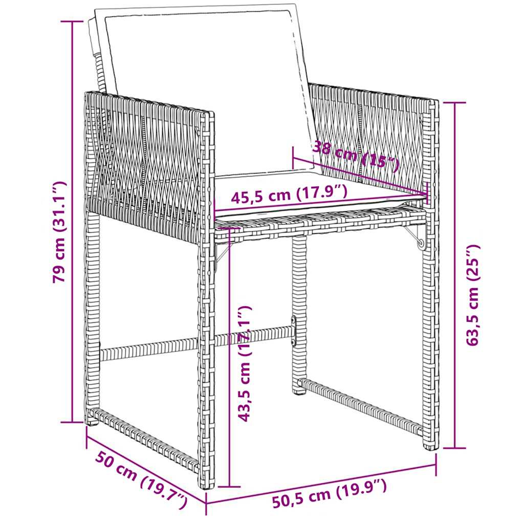 5 pcs conjunto de jantar p/ jardim c/ almofadões vime PE preto