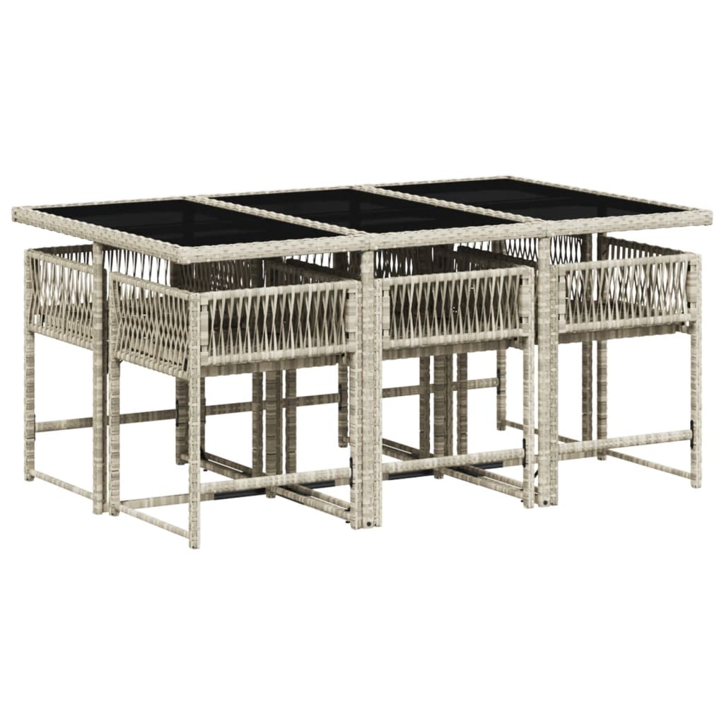 7 pcs conj. jantar p/ jardim c/ almofadões vime PE cinza-claro