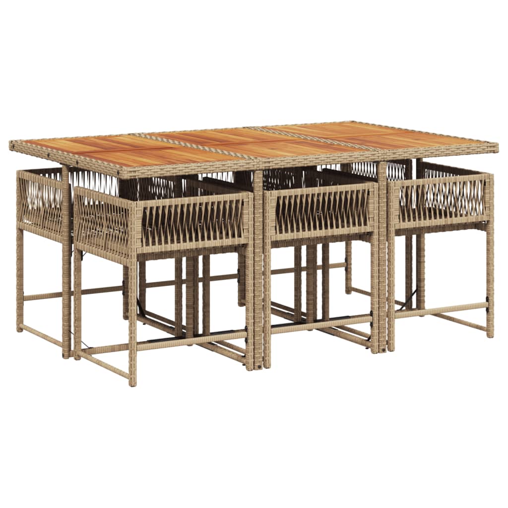 7 pcs conjunto de jantar p/ jardim com almofadões vime PE bege