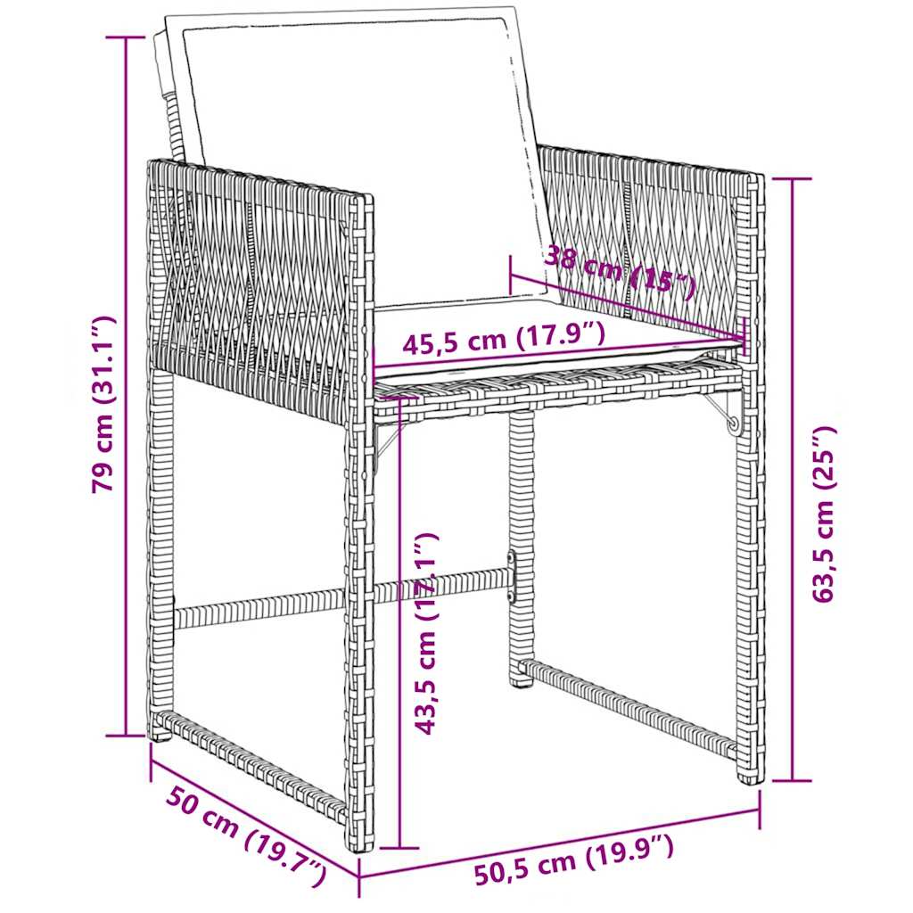 11 pcs conjunto de jantar p/ jardim c/ almofadões vime PE preto