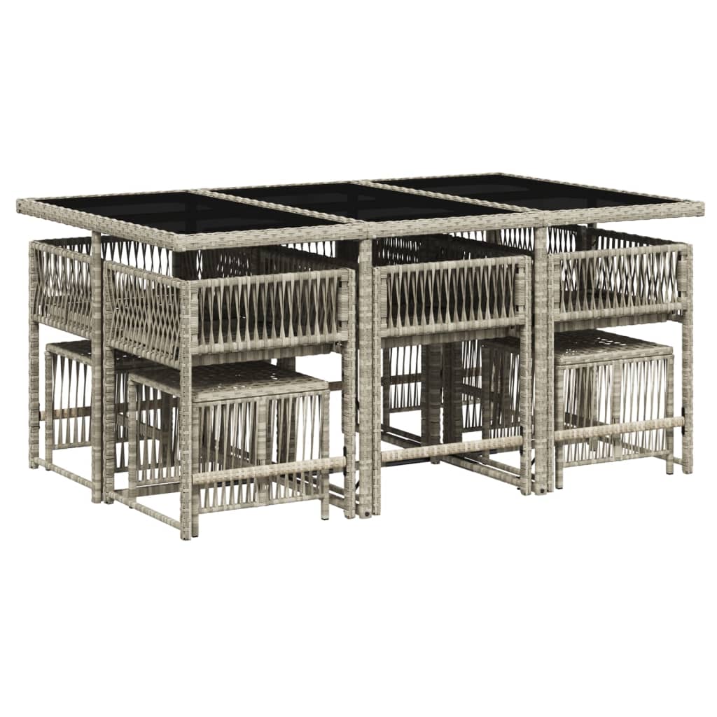 11 pcs conjunto jantar p/ jardim c/ almofadões vime PE cinzento