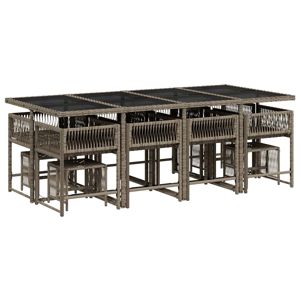 13 pcs conjunto jantar p/ jardim c/ almofadões vime PE cinzento