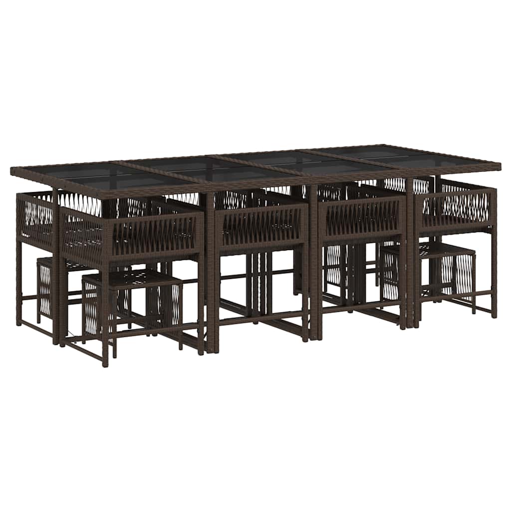 13 pcs conjunto jantar p/ jardim c/ almofadões vime PE castanho