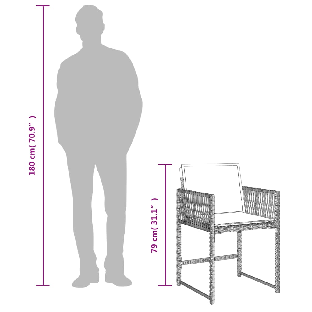 15 pcs conj. jantar jardim c/ almofadões vime PE cinzento-claro