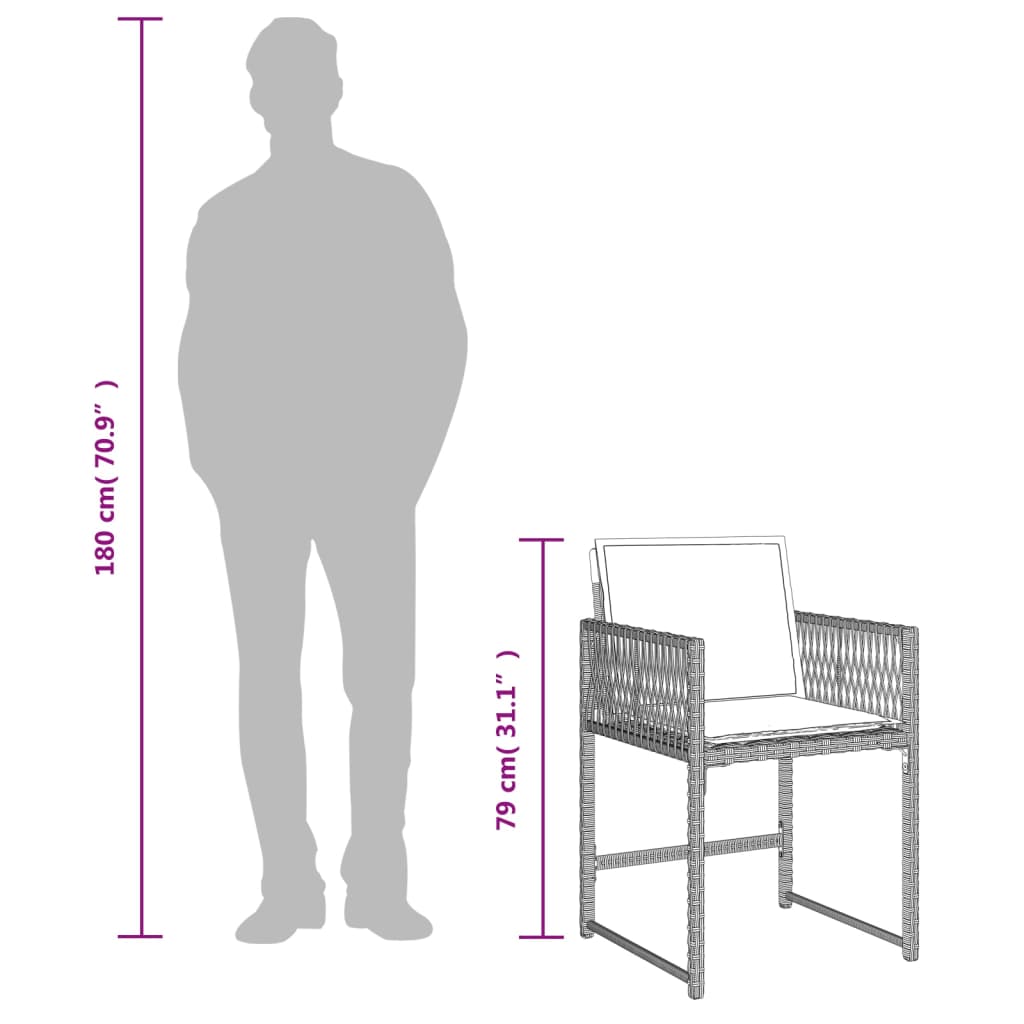 17 pcs conj. jantar jardim c/ almofadões vime PE cinzento-claro