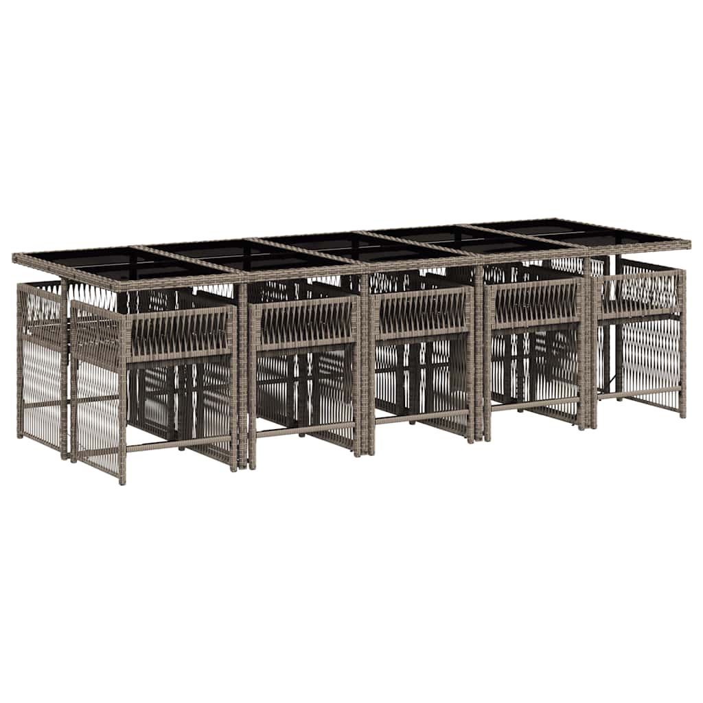 11 pcs conjunto jantar p/ jardim c/ almofadões vime PE cinzento