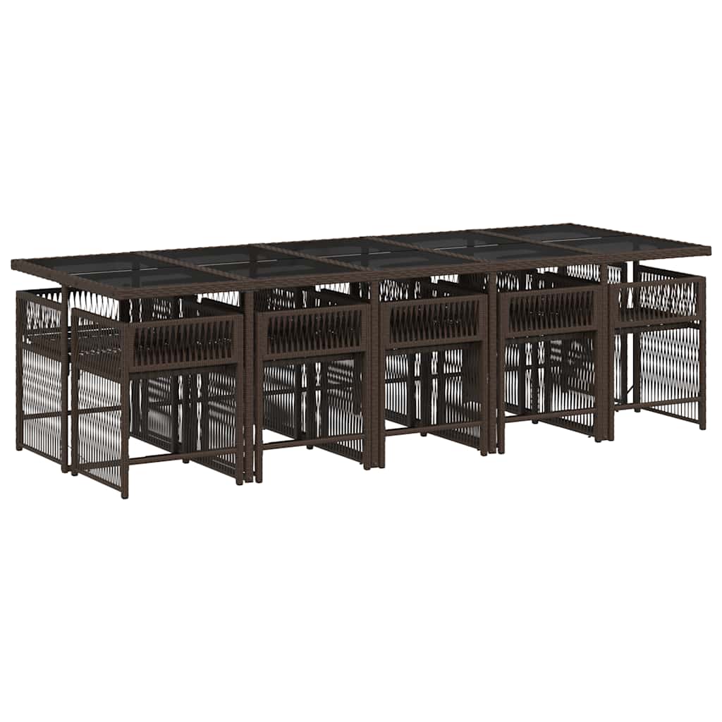 11 pcs conjunto jantar p/ jardim c/ almofadões vime PE castanho