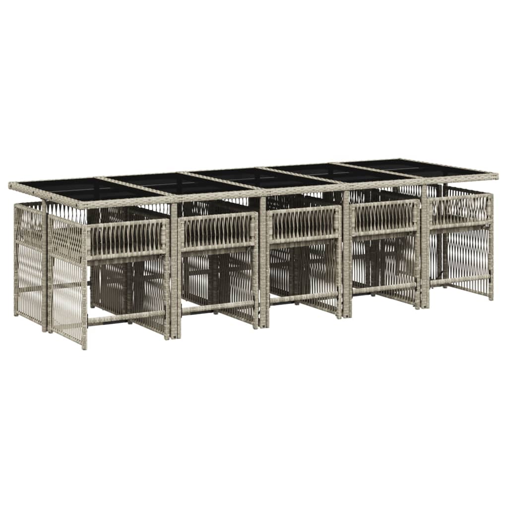 11 pcs conjunto jantar p/ jardim c/ almofadões vime PE cinzento