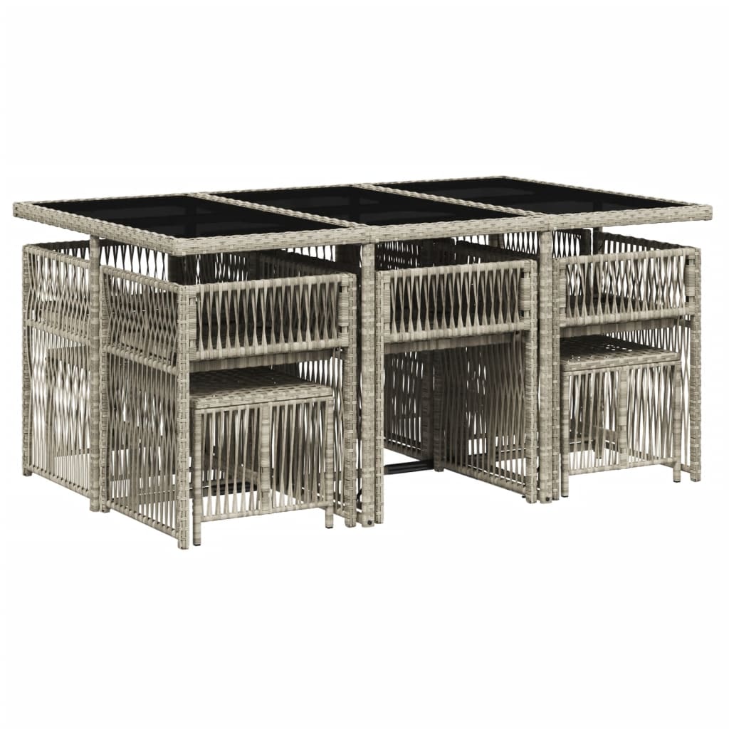 11 pcs conjunto jantar p/ jardim c/ almofadões vime PE cinzento