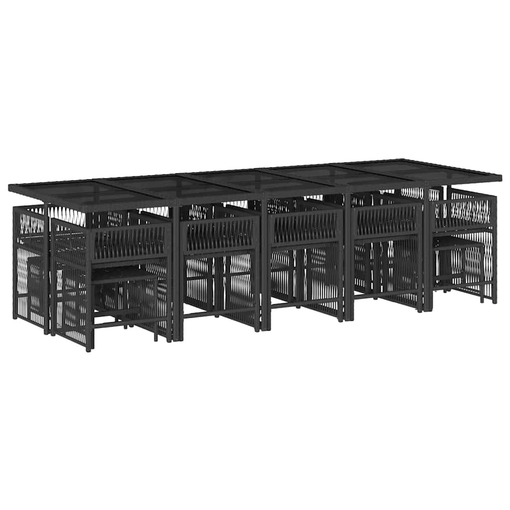 15 pcs conjunto de jantar p/jardim com almofadões vime PE preto