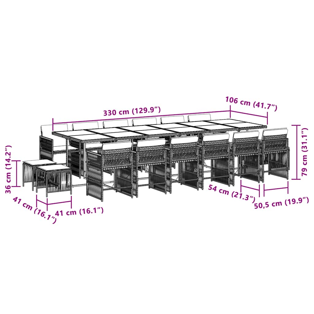 11 pcs conj. jantar jardim c/ almofadões vime PE bege misturado