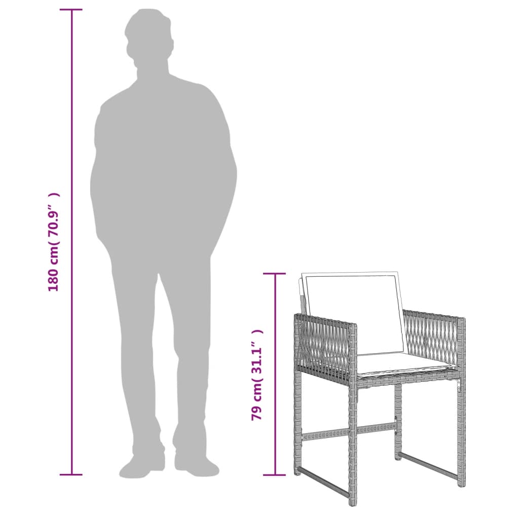 11 pcs conjunto jantar p/ jardim c/ almofadões vime PE cinzento