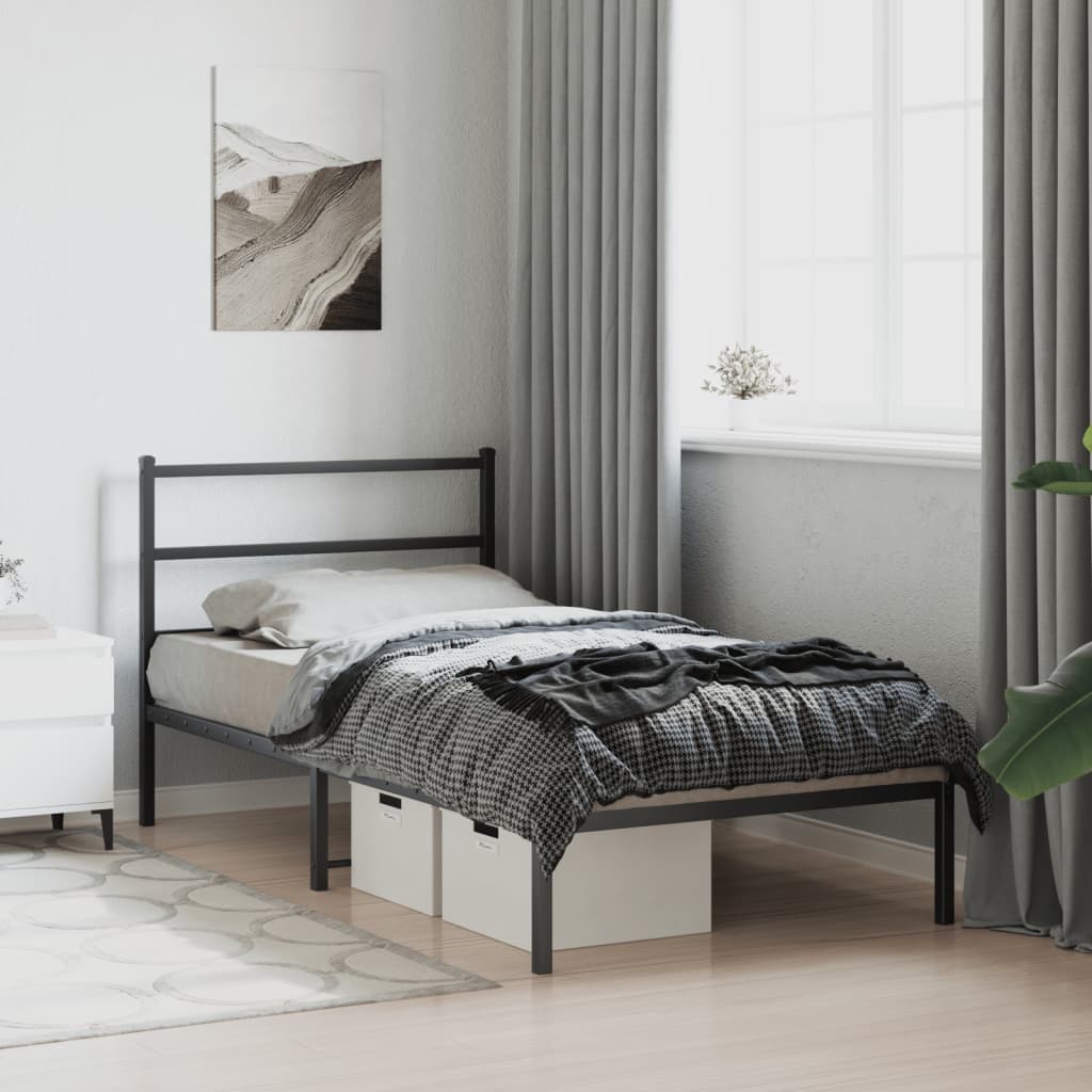 Estrutura de cama com cabeceira 100x190 cm metal preto