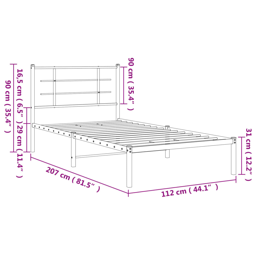 Estrutura de cama em metal com cabeceira 107x203 cm branco