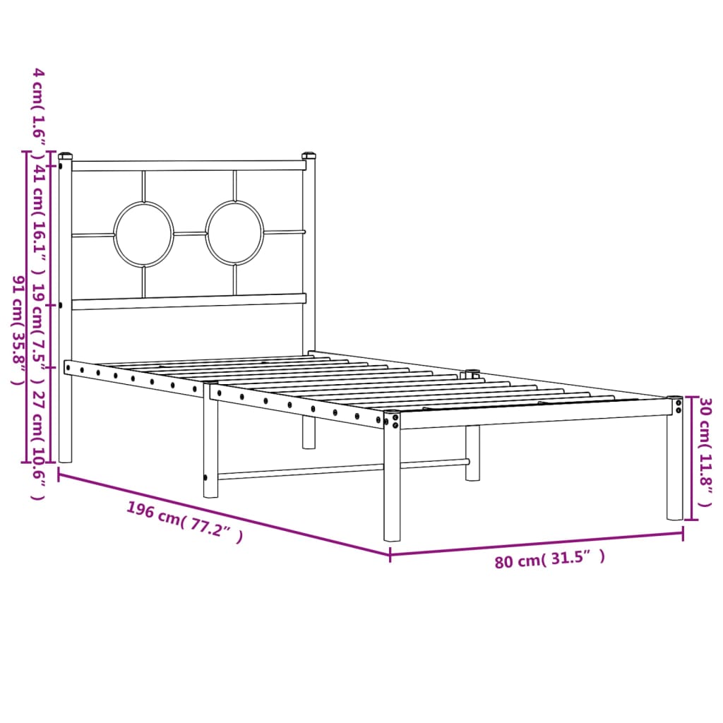 Estrutura de cama metal s/ colchão c/ cabeceira 75x190 cm preto