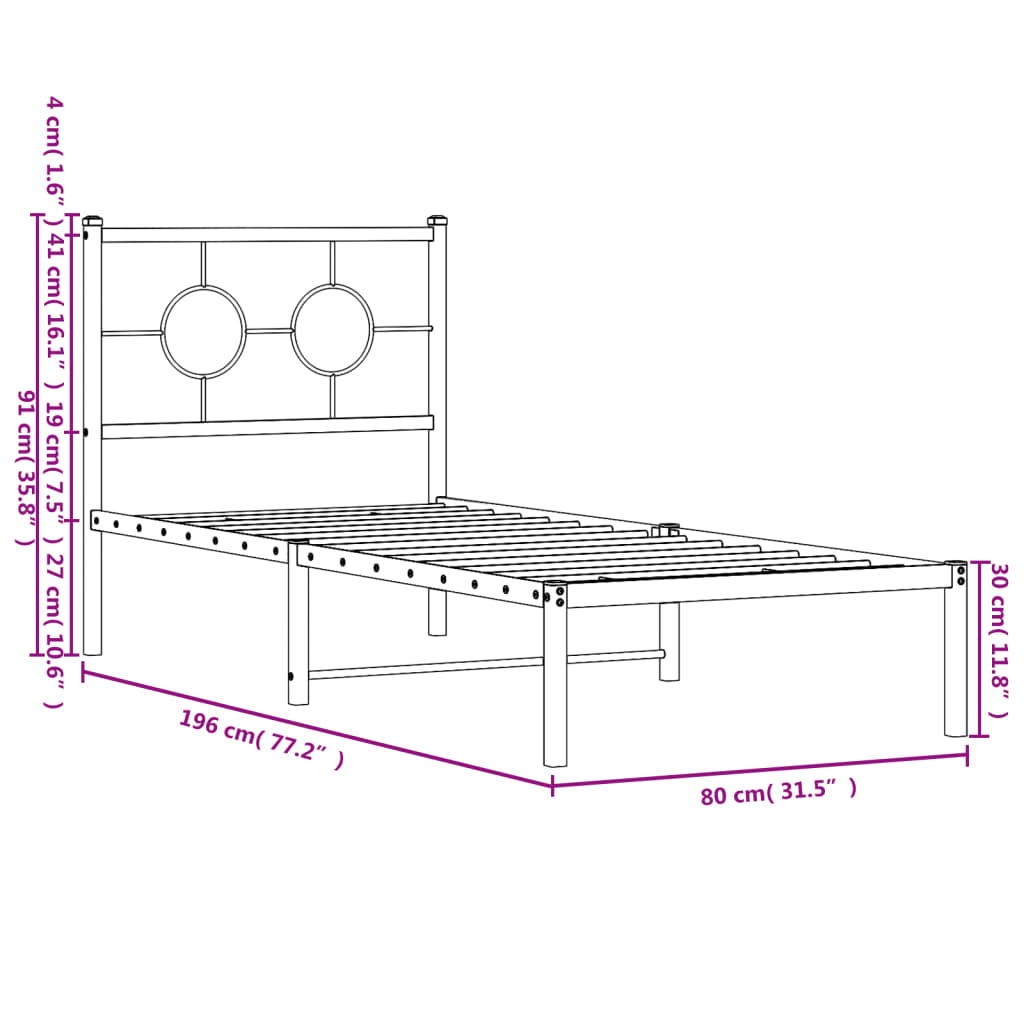 Estrutura de cama sem colchão com cabeceira 75x190 cm branco
