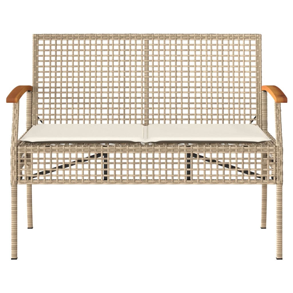 4 pcs conjunto lounge de jardim c/ almofadões vime PE bege