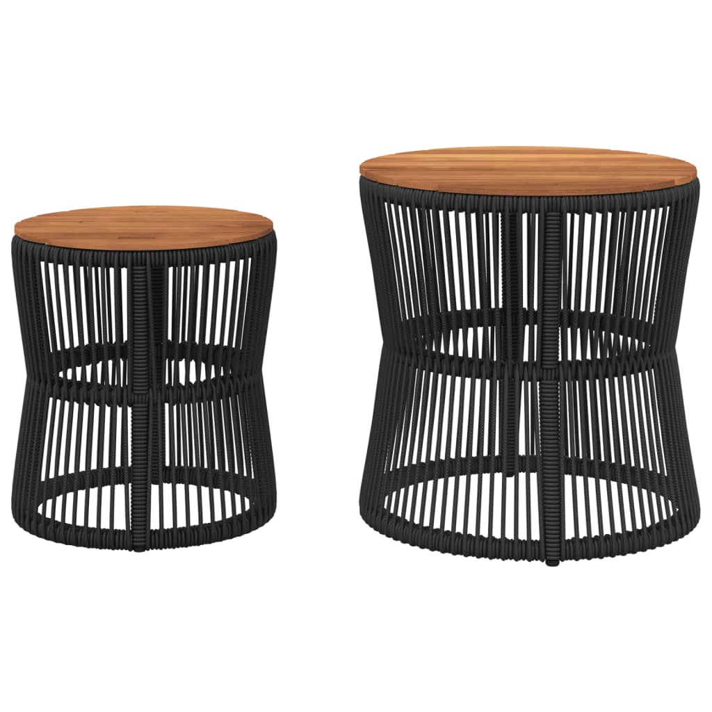 Mesas de apoio p/ jardim c/ tampo de madeira 2pcs vime PE preto