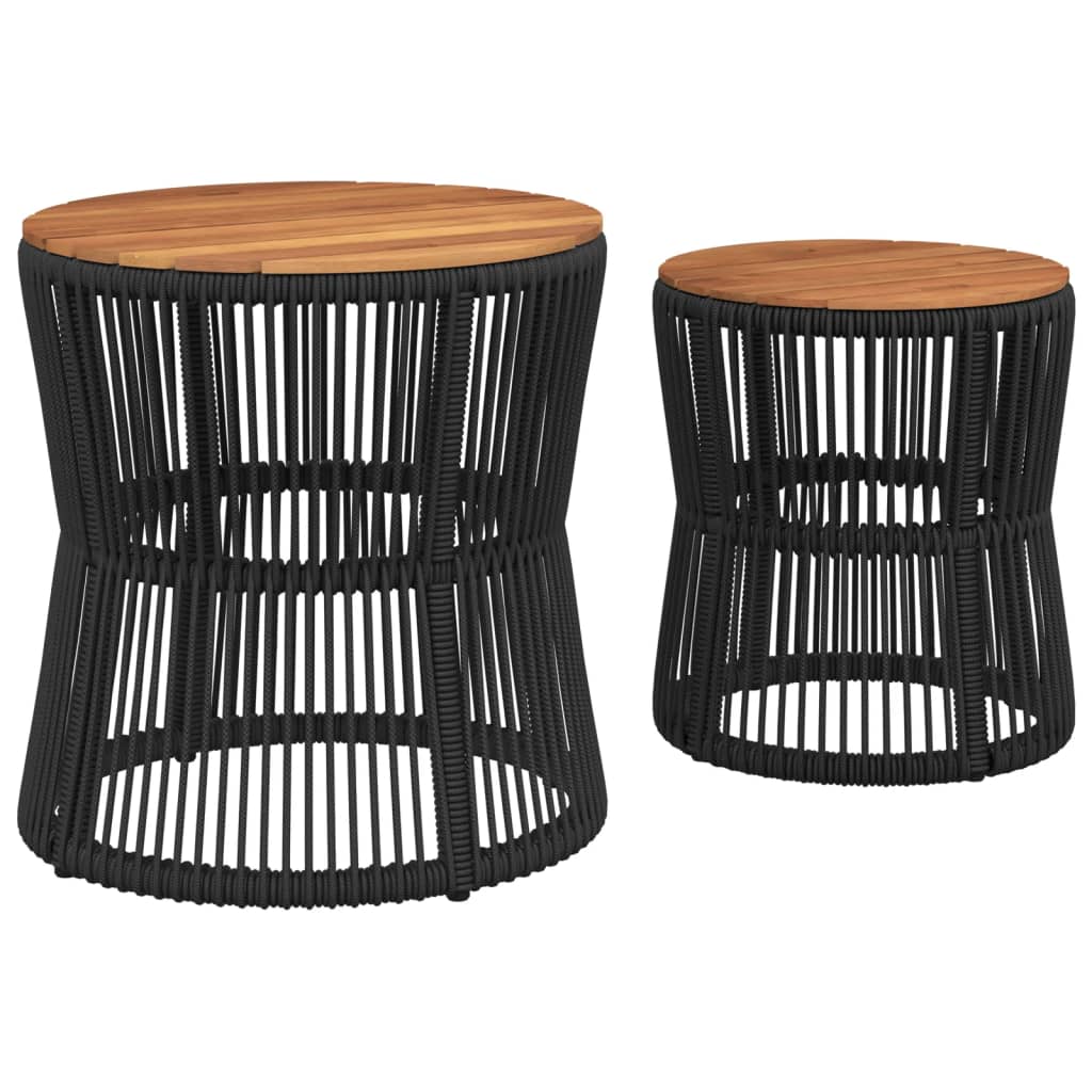 Mesas de apoio p/ jardim c/ tampo de madeira 2pcs vime PE preto