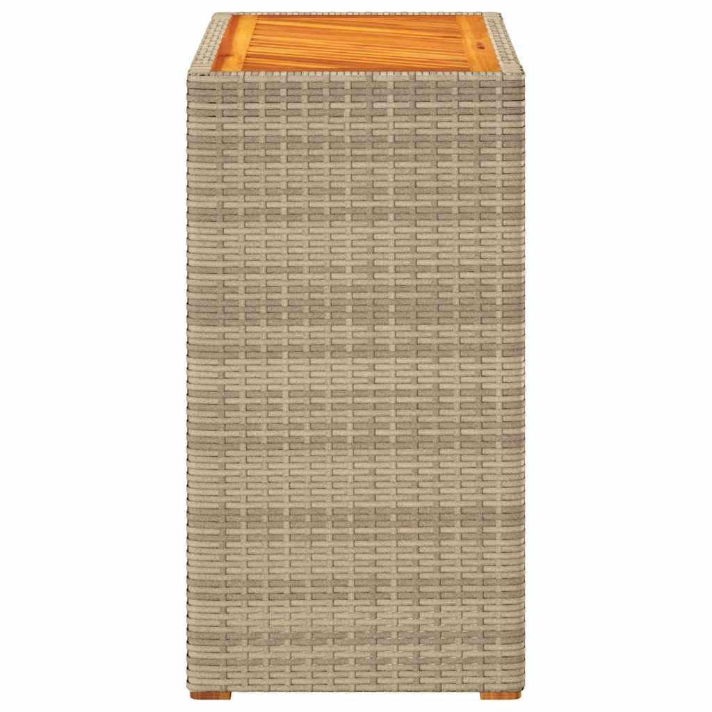 Mesa apoio jardim c/ tampo madeira 60x40x75 cm vime PE bege