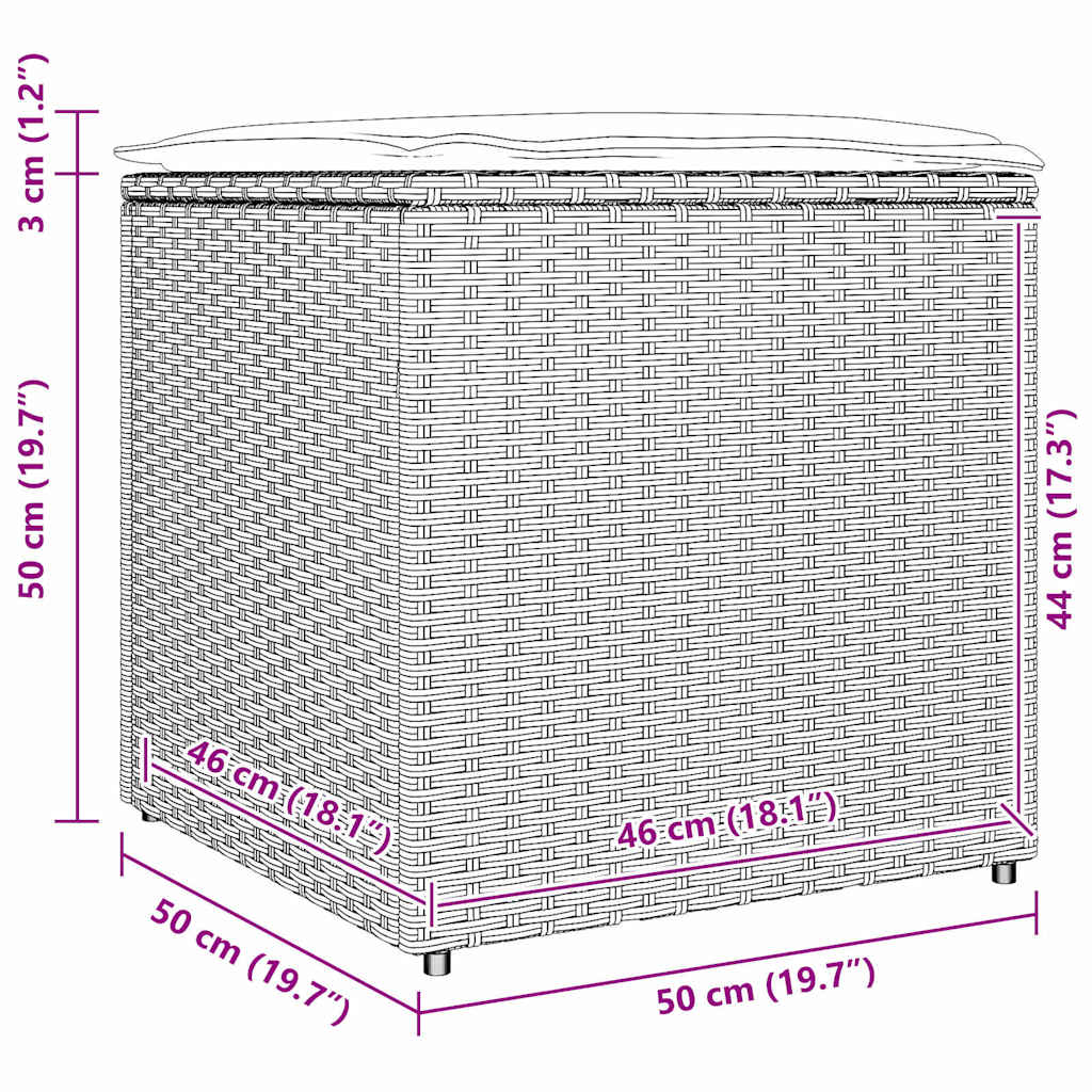 Caixa de Almofadas Cinzento-claro 50 x 50 x 50 cm vime PE